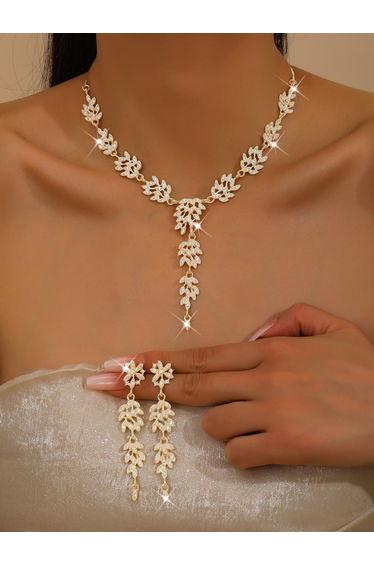 2-Piece Embellished Rhinestone Drop Necklace and Earrings Jewelry Set