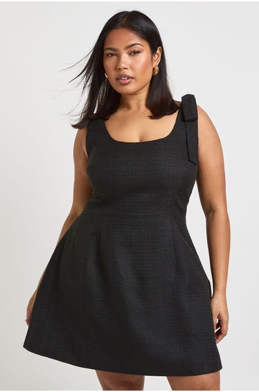 Plus Boucle Scoop Neck Tailored Mini Dress - black