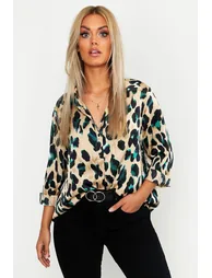 Plus Satin Leopard Shirt - black