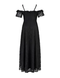Black Plus Floral Embroidered A-Line Maxi Dress with Ruffles - 5