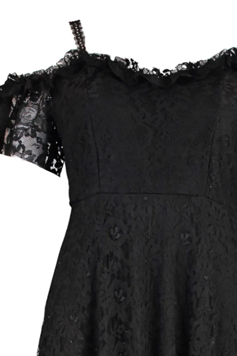 Black Plus Floral Embroidered A-Line Maxi Dress with Ruffles - 7
