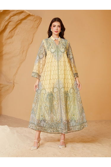 Floral Printed Embellished A-Line Jalabiya