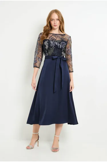 Embroidered Mesh Midi Dress