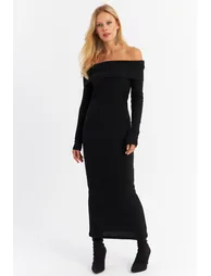 Women's Black Madonna Collar Camisole Maxi Dress