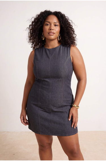 Navy Blue Gabardine Woven Large Size Dress