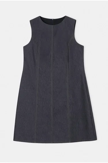 Navy Blue Gabardine Woven Large Size Dress