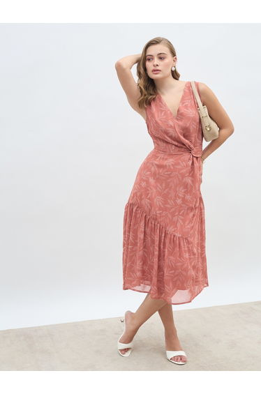 All-Over Print Twist Front A-Line Dress