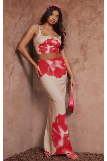 Pink Floral Print Maxi Skirt