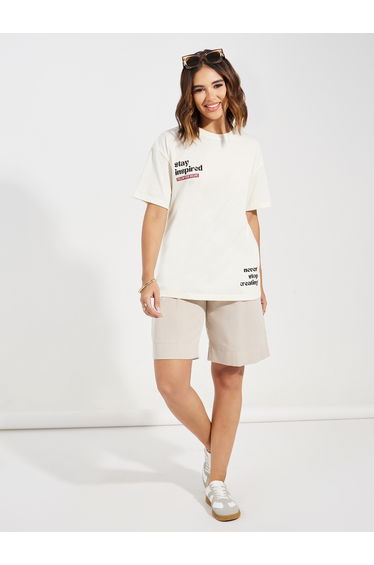 Oversized Stay Inspired Slogan Dropped Shoulder T-Shirt