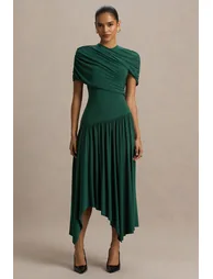 فستان بتصميم لف بحافة بطول متباين - أخضر - 3