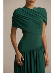 فستان بتصميم لف بحافة بطول متباين - أخضر - 2