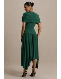 فستان بتصميم لف بحافة بطول متباين - أخضر - 1