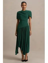 فستان بتصميم لف بحافة بطول متباين - أخضر - 5