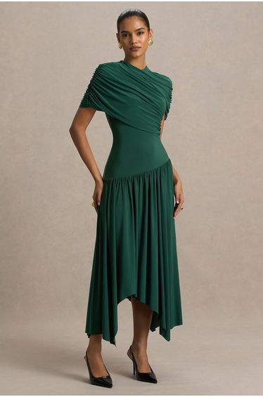 Ione | Teal Wrapped Dress With Hanky Hem