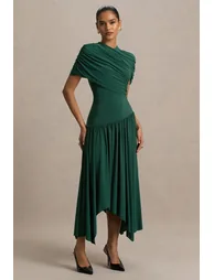 فستان بتصميم لف بحافة بطول متباين - أخضر