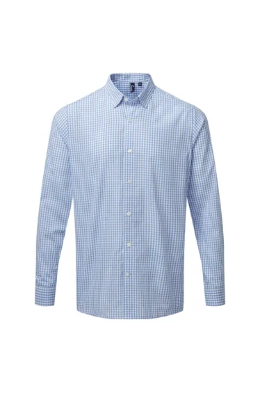 Premier Mens Maxton Check Long Sleeve Shirt - Light Blue/White