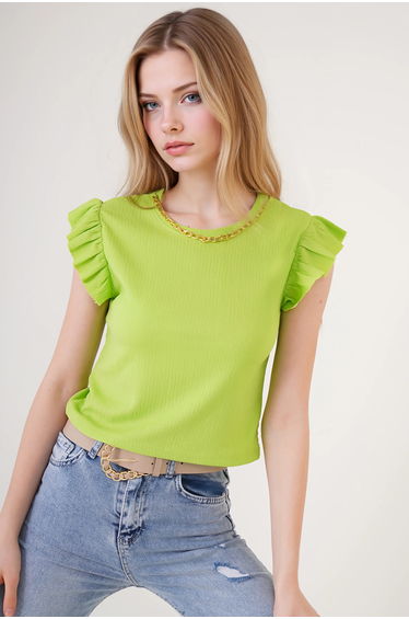 BDART Embroidered Textured Crew Neck Blouse