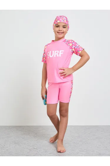 Pack of 3 - Printed T-Shirt, Shorts and Cap Swim Set