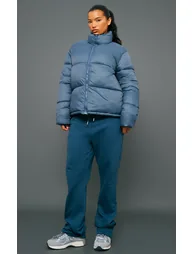 Petrol Shell Quilted Cropped Puffer Coat - 2