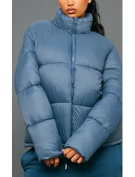 Petrol Shell Quilted Cropped Puffer Coat - 3