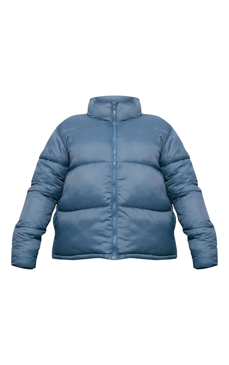 Petrol Shell Quilted Cropped Puffer Coat - 4