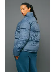 Petrol Shell Quilted Cropped Puffer Coat - 1