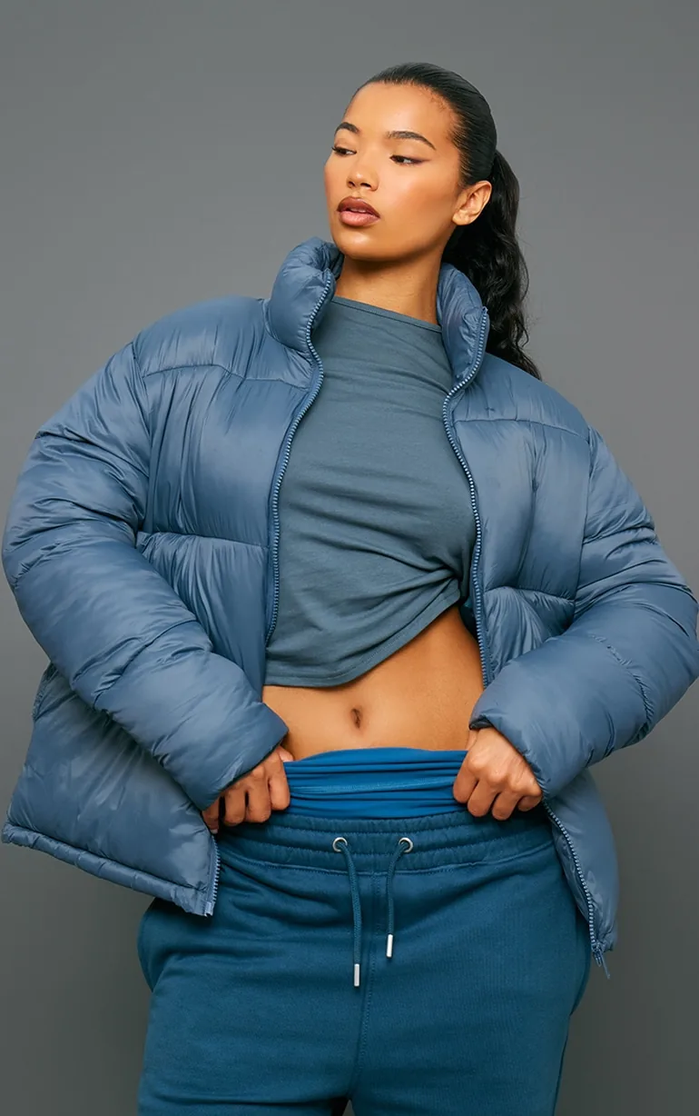 Petrol Shell Quilted Cropped Puffer Coat