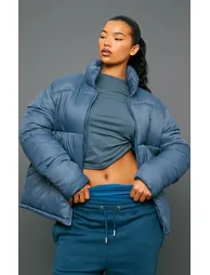 Petrol Shell Quilted Cropped Puffer Coat