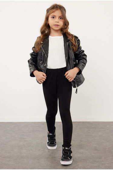 Girl's Black Basic Knitted Tights