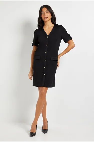 Ponte Button Shift Dress