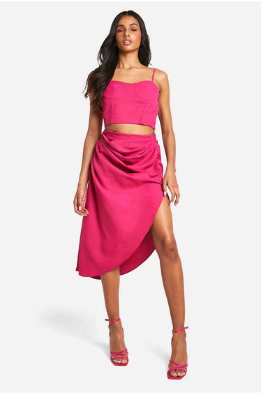 Tall Ruched Asymmetric Woven Skirt - hot pink
