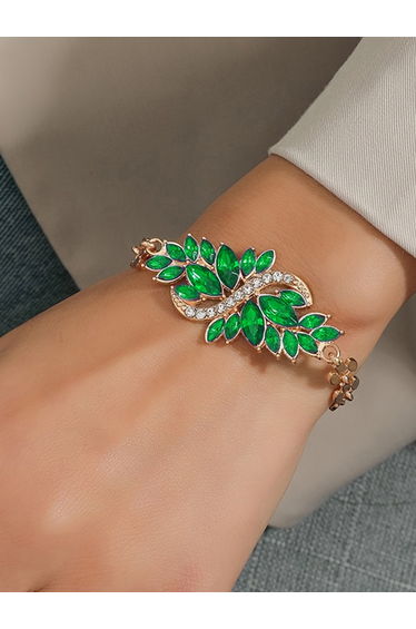 Embellished Rhinestone Leaf Bracelet