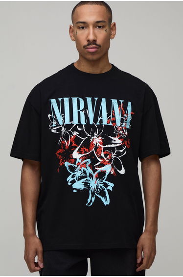 Oversized Nirvana Floral License Print T-shirt - black