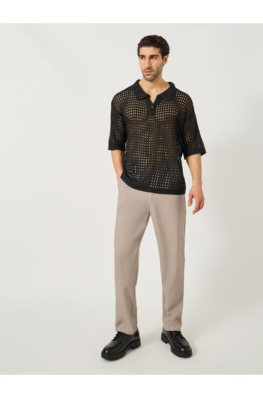 Relaxed Fit Textured Mid Rise Pants