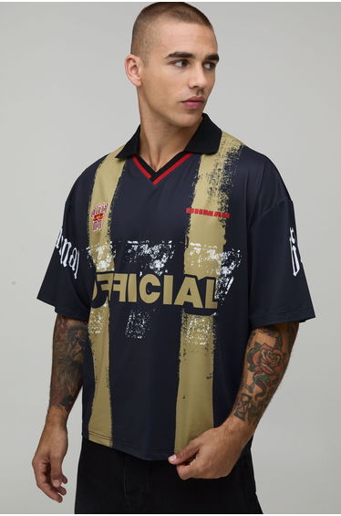 Oversized Boxy Official Stripe Sports Top - black