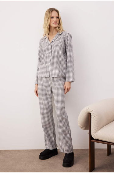 Lilac-multicolor plaid / checkered flannel woven pajama set