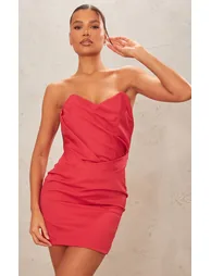 Red Pointed Corset Woven Dress