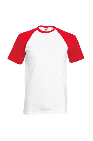 Fruit Of The Loom Mens Short Sleeve Baseball T-Shirt - White/Red