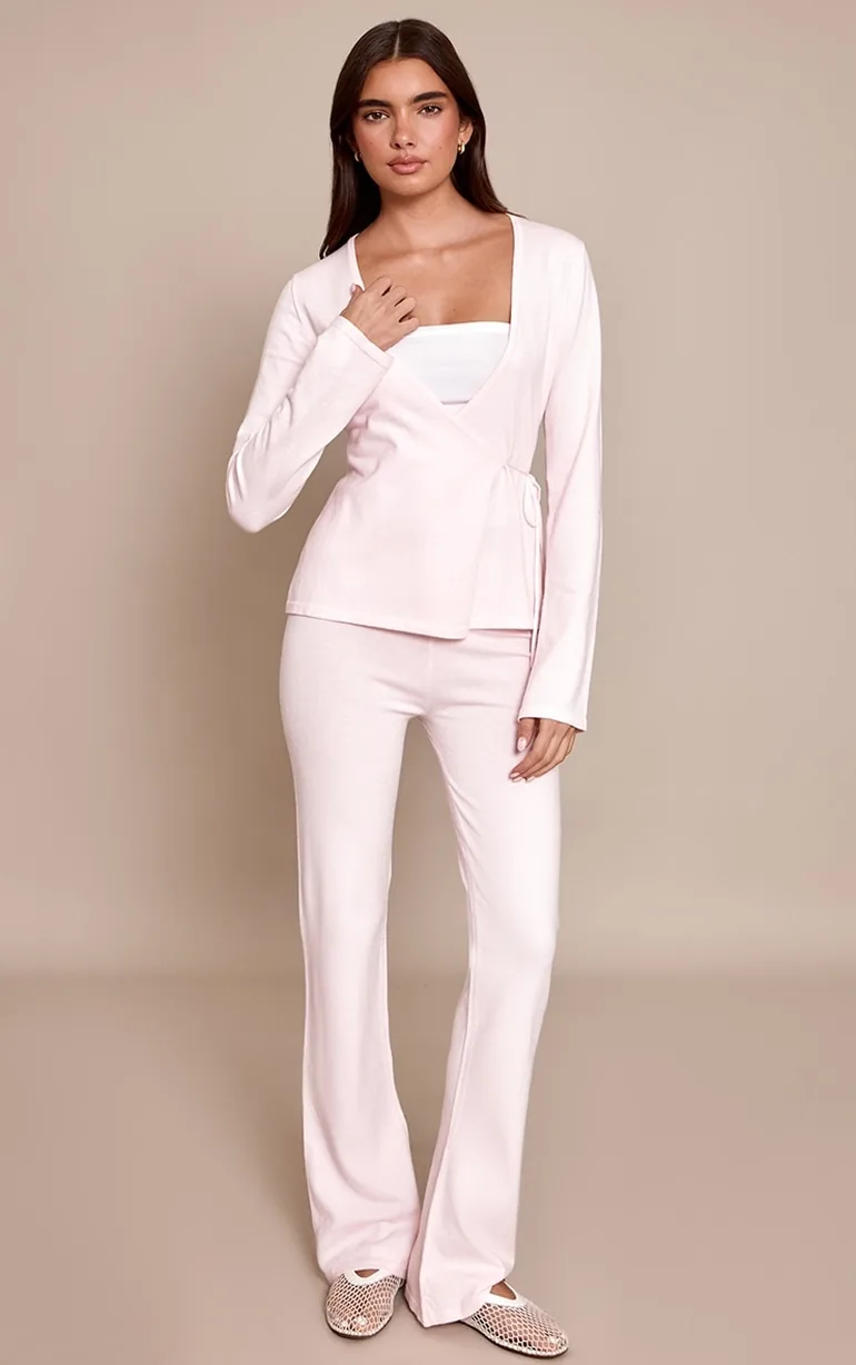 Pink Fine Knit Flared Legging