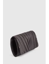 Satin Pleated Clutch Bag With Detachable Chain - black - 2