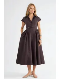 BUSEM Belted Midi Dress with Shirt Collar - 5