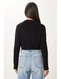 Women's Black Crew Neck Crop Knitwear Sweater - 3