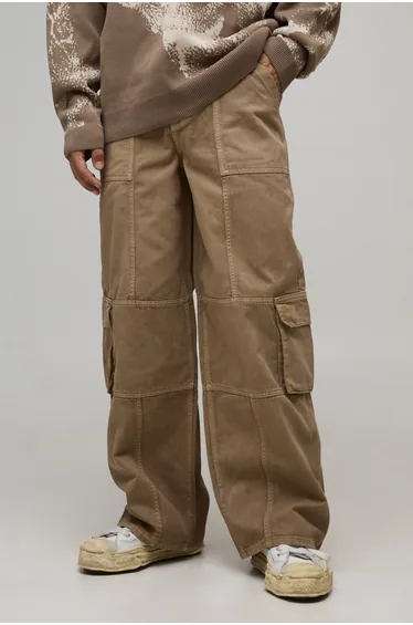Baggy Fit Vintage Overdye Cargo Trouser - stone