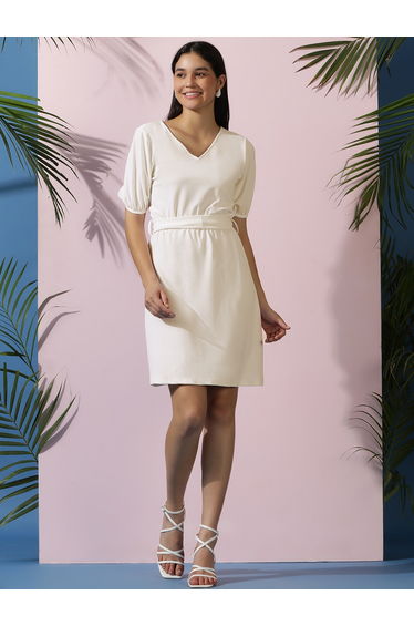 V Neck Puff Sleeves A-Line Mini Dress