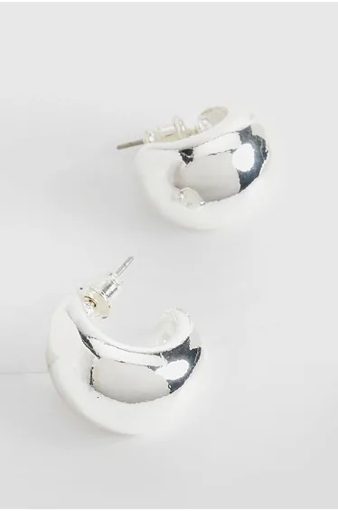 Silver Mini Chunky Hoop Earring - silver