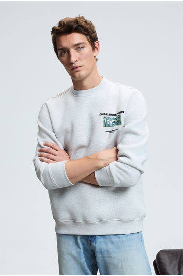 GRIMELANGE ALARIC Men's Crew Neck Front Printed Regular Fit Heather Sweatshirt