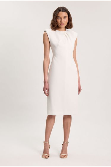 Tailored Sleeveless Neck Detail Pencil Midi Dress