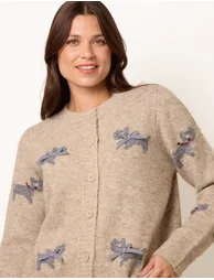 Dog Button Down Cardigan With Bows - 4