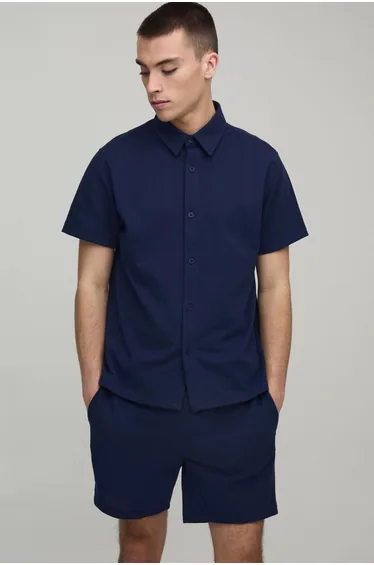 Slim Fit Shirt and Slim Short Set - navy