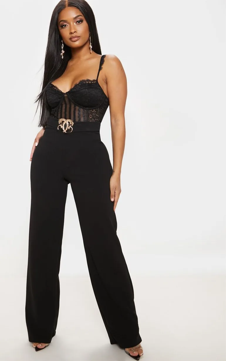 Shape Black Lace Mesh Stripe Bodysuit - 3